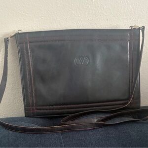 Vintage Valentino Garavani "Les Sacs" Black Leather Clutch - 1980s Embossed V